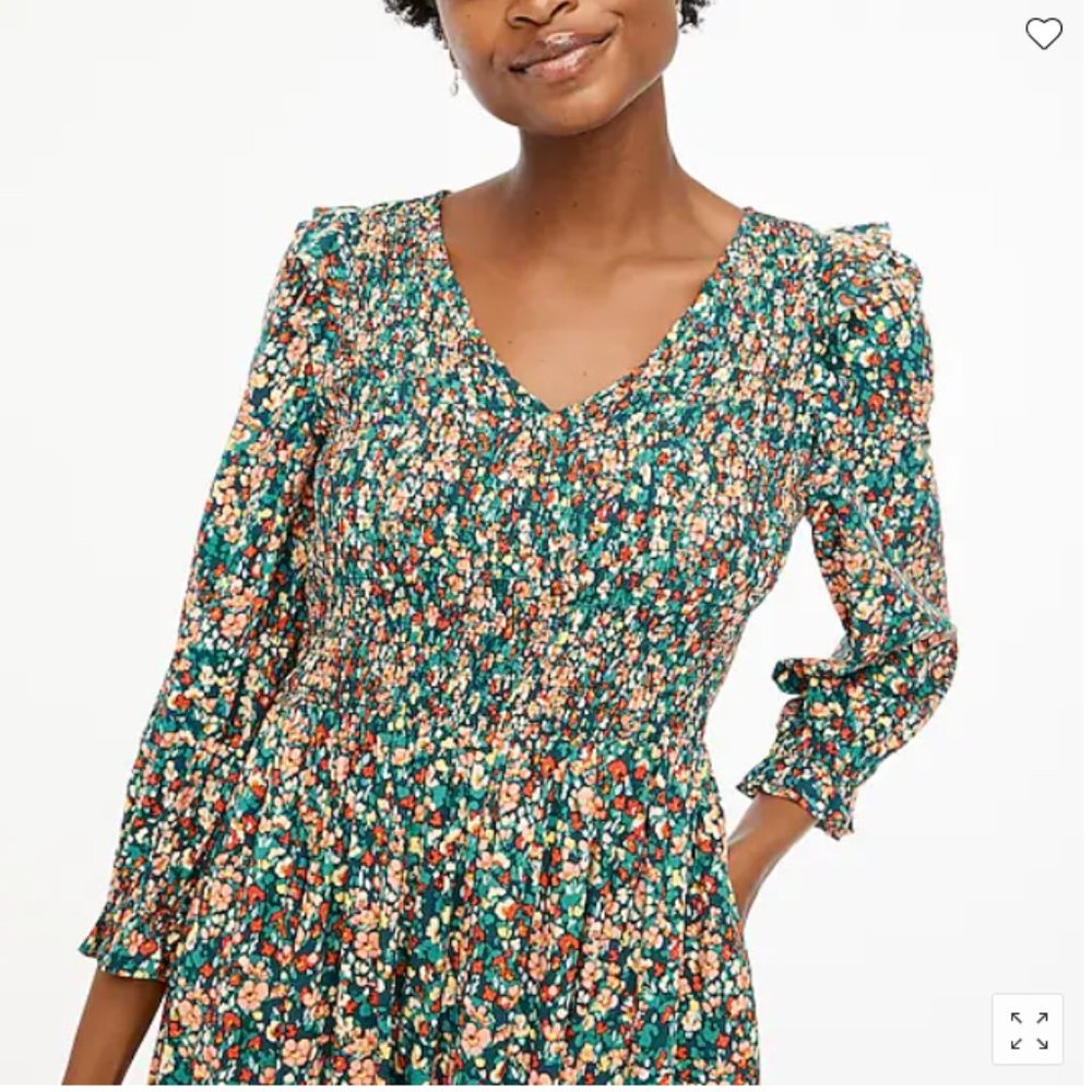 J. Crew Floral Midi Dress - Green and Orange